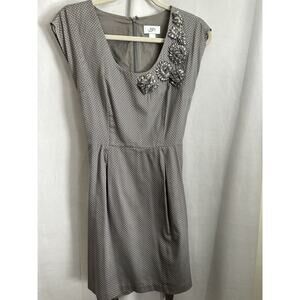ANN TAYLOR LOFT Gray & White Polka Dot Origami Foral Wiggle Dress Lined Size 2